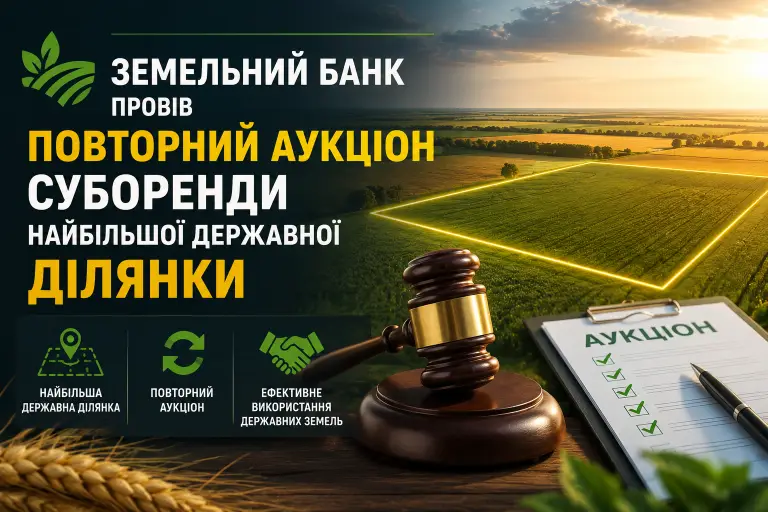 Земельний банк провів повторний аукціон суборенди найбільшої державної ділянки